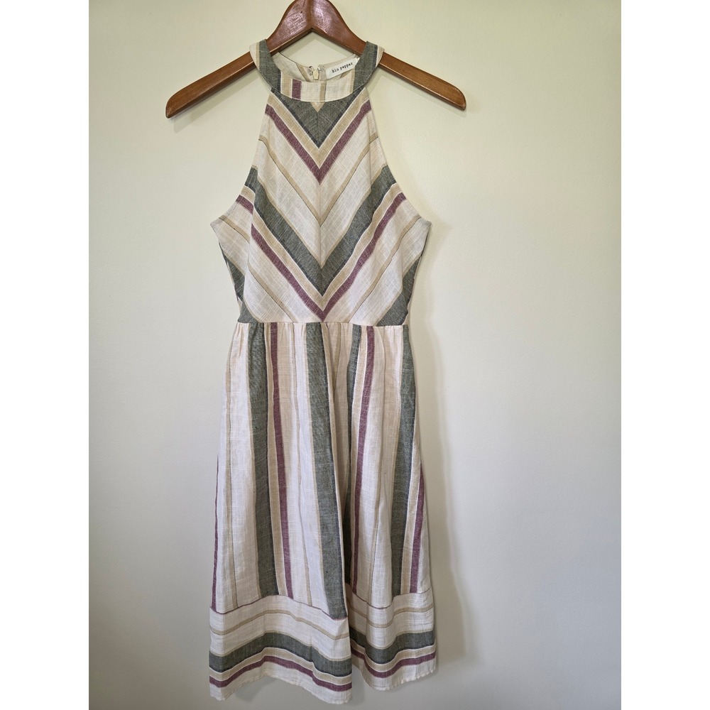 Blu Pepper Halter Dress Womens Small Multicolor Stripe Chevron Boho Fit & Flare